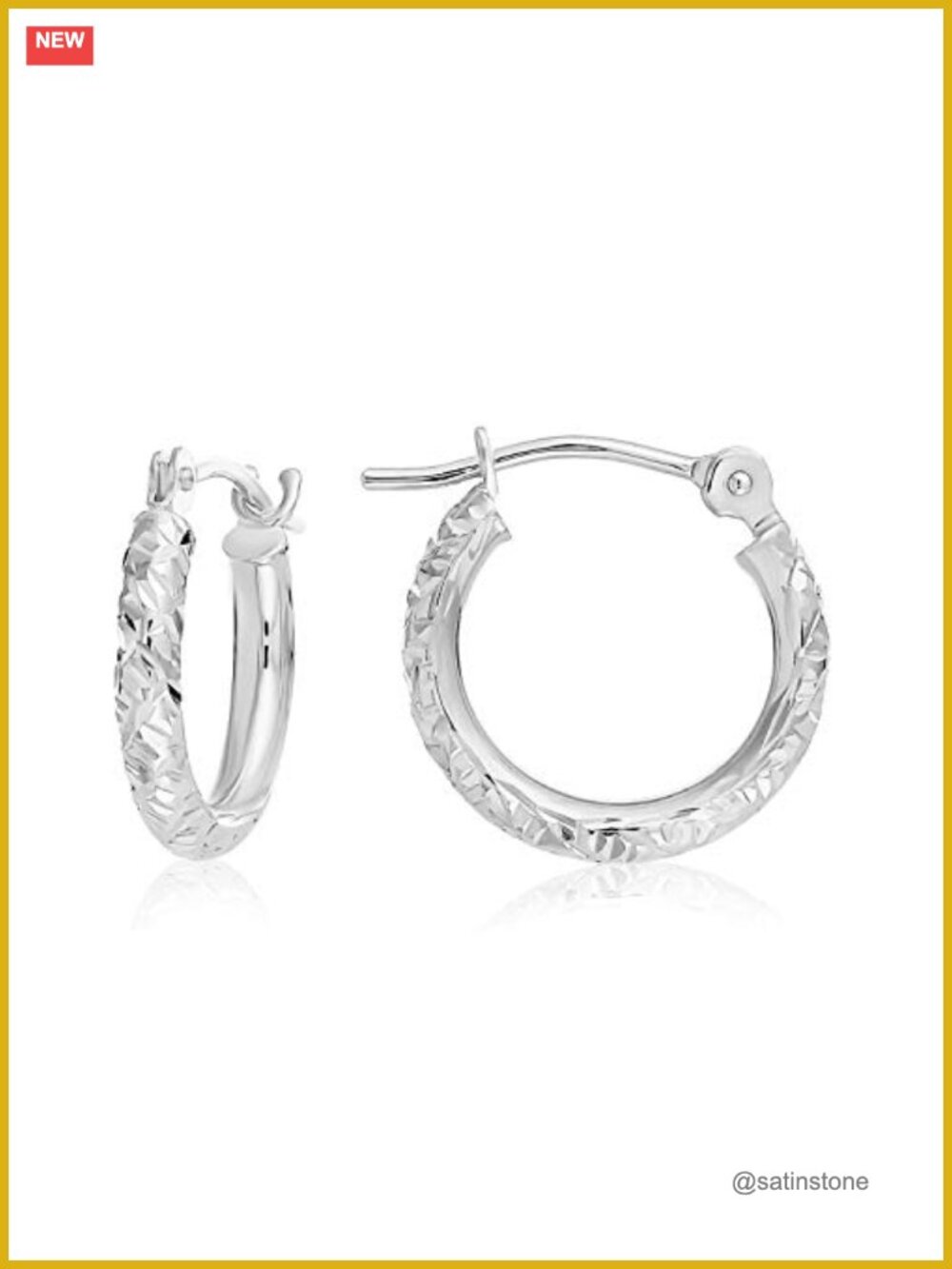 14k Gold Hand Engraved Diamond-Cut Round Hoop Earrings 0.5 Inch Hinged